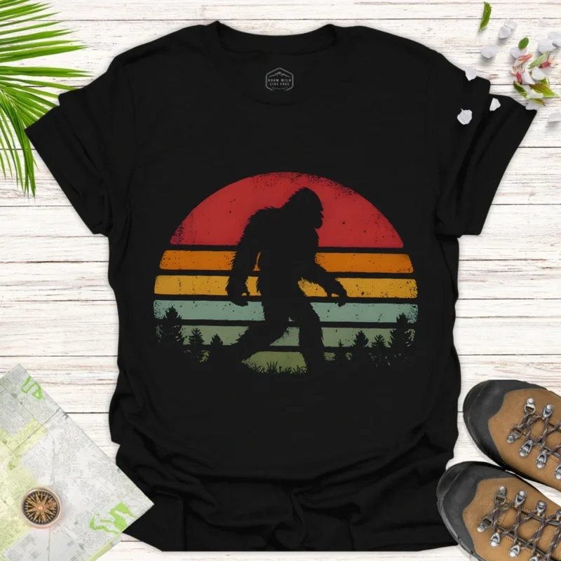 Retro Sasquatch Tee Bigfoot Sunset Camping Graphic