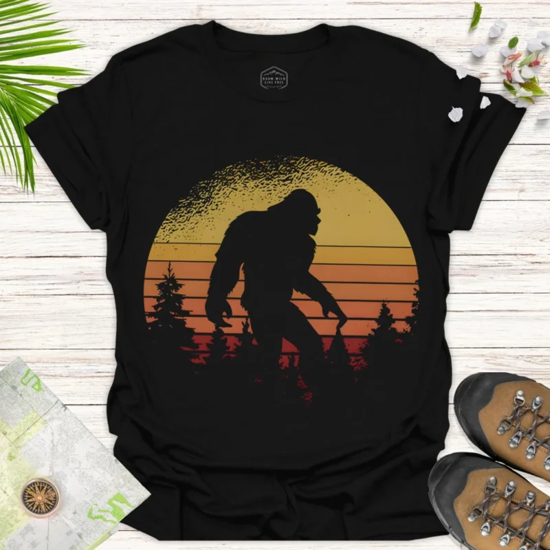 Retro Sasquatch Tee Bigfoot Sunset Silhouette Graphic