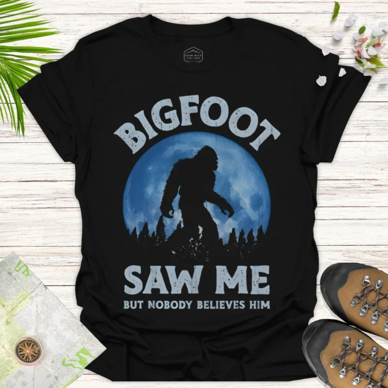 Sasquatch Moon T-Shirt Bigfoot Saw Me Graphic Tee