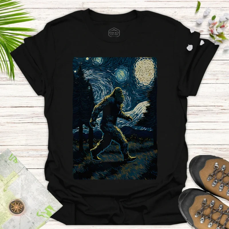 Sasquatch Night Sky Tee Bigfoot Starry Night Graphic