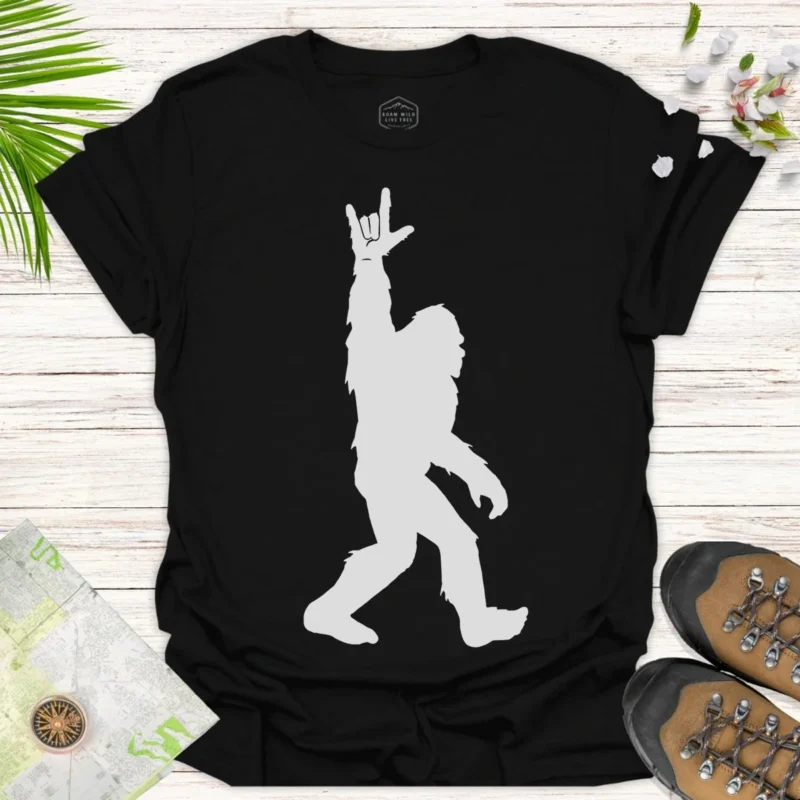 Sasquatch Rock Hand Tee Bigfoot Rocker Graphic T-Shirt