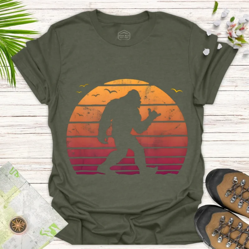 Vintage Bigfoot T-Shirt Sunset Silhouette Design