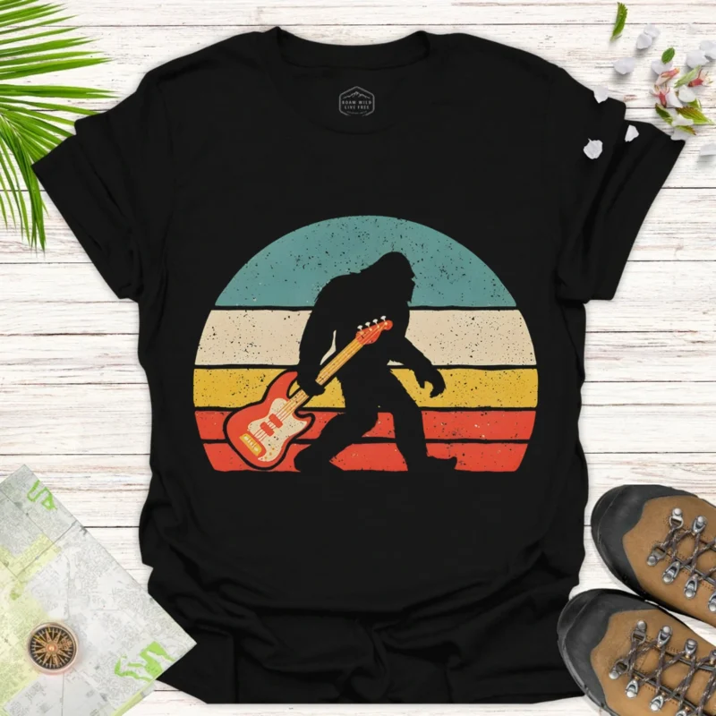Vintage Sasquatch Music Tee Bigfoot Guitar Sunset